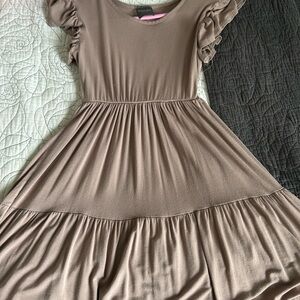 Elegant Ruffle Sleeve Kids Dress in Tan